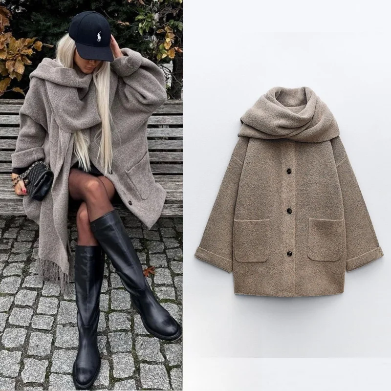 

Autumn Winter Long Sweater Set Women's Scarf Knitted Long Coat Sweet Style Loose Fit Polyester Spandex Cardigan Long Sleeve