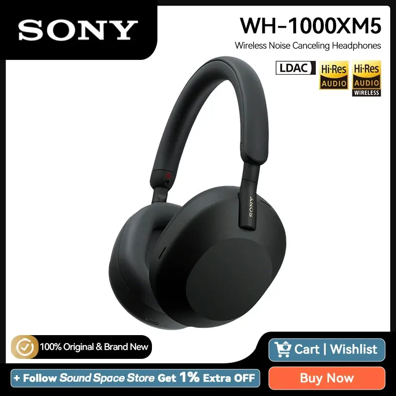 Sony-auriculares inalámbricos WH 1000XM5, audífonos con cancelación activa de ruido, Bluetooth 5,2, alta resolución, LDAC, códec AAC