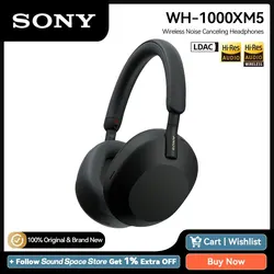 Sony-auriculares inalámbricos WH 1000XM5, audífonos con cancelación activa de ruido, Bluetooth 5,2, alta resolución, LDAC, códec AAC