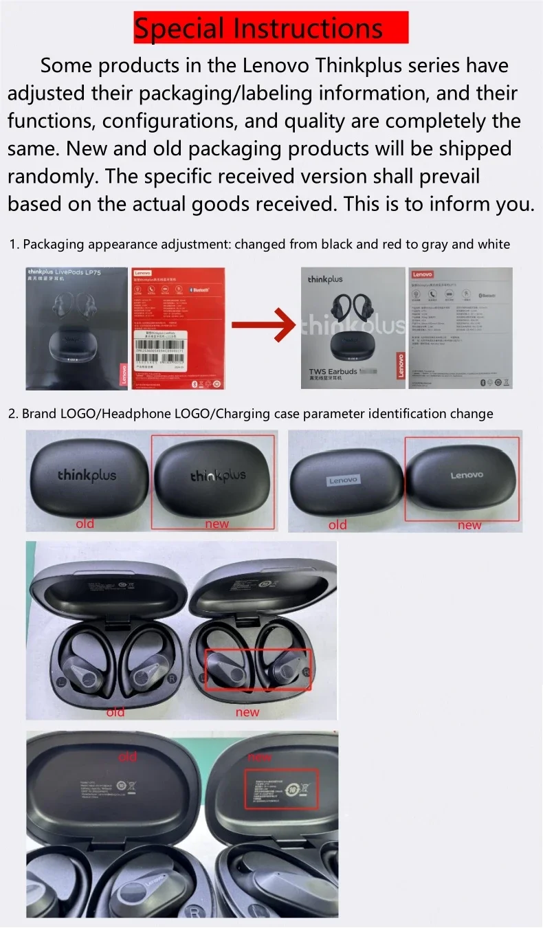 Lenovo LP75 Bluetooth-Headset, Sicherer Ohrbügel, Kabellose Ohrhörer, LED-Batterieanzeige, Ergonomisches Design, Kopfhörer für Outdoor-Aktivitäten – Detail 2
