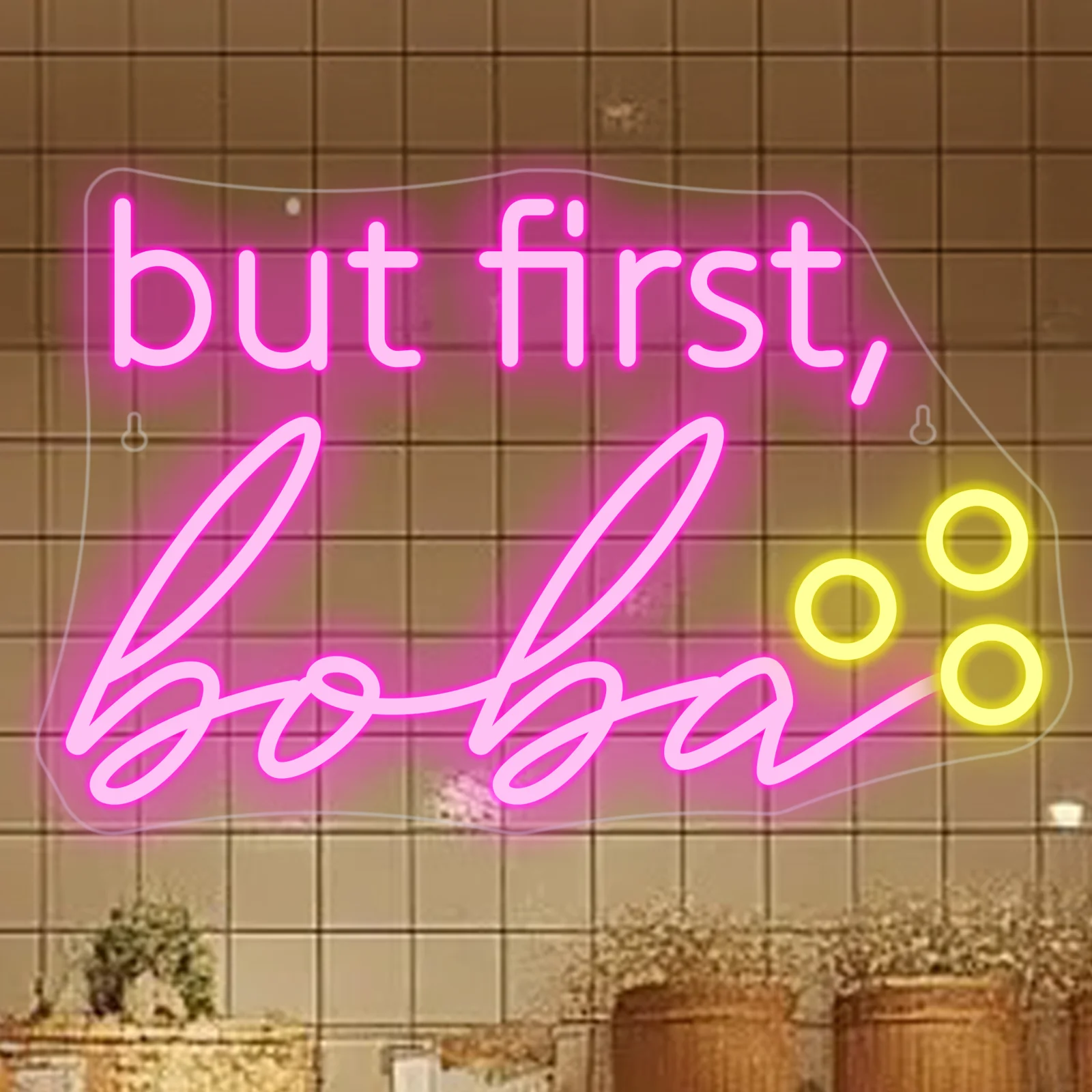 แต่ First Boba Neon Sign สําหรับตกแต่ง Bubble Tea Shop ป้ายธุรกิจตกแต่งห้องนมชา Bar Party Dessert Club โคมไฟ USB