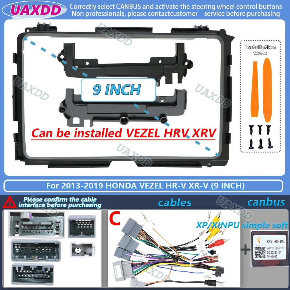 UAXDD Für 2013-2022 Honda VezelE HR-V XR-V 9 10,1 Zoll Android Rahmenkit 2 Din Auto-Innenausstattung Stereo-Kabel Video-Kabelbaum-Adapter CD – Detail 5