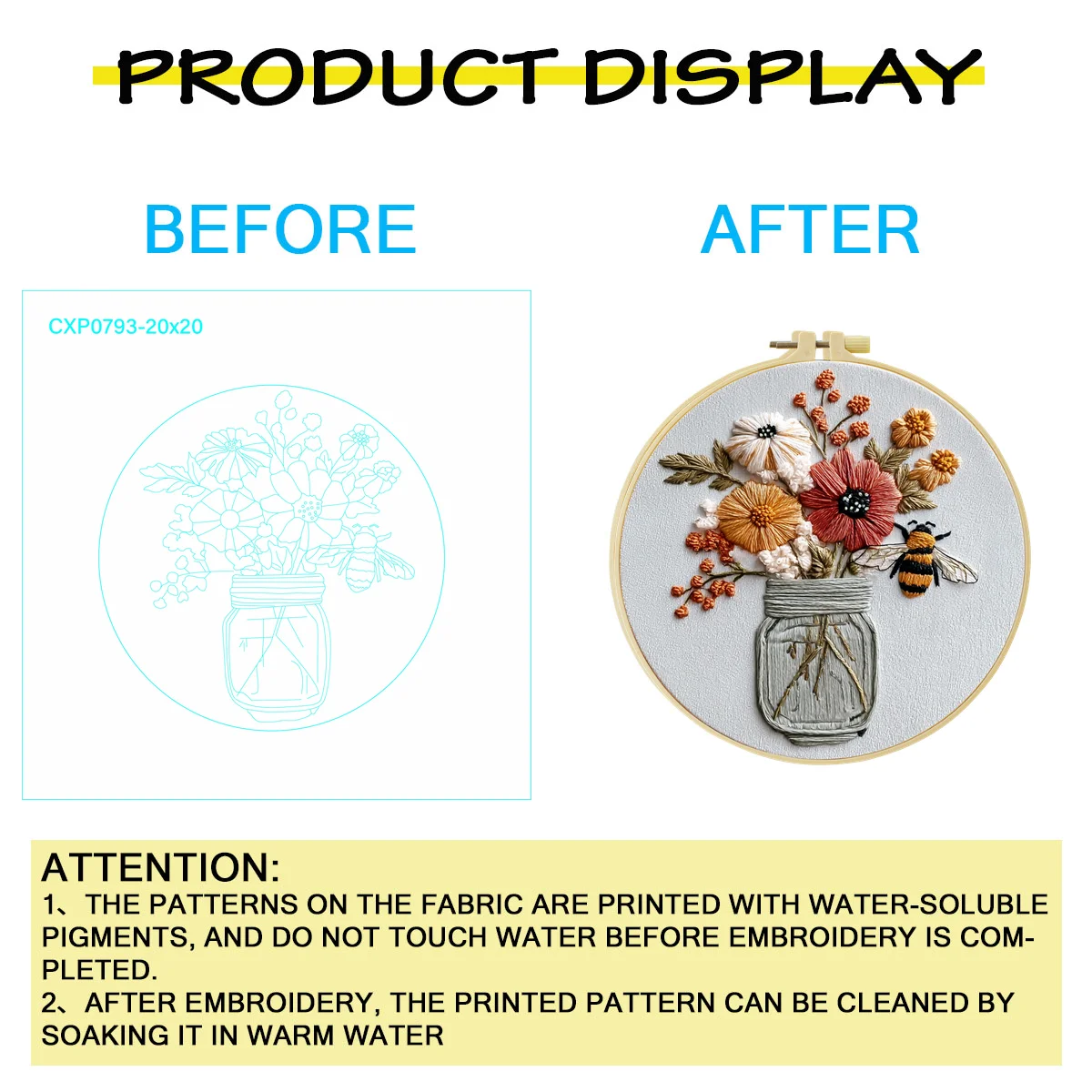 1pc 20X20CM/15X15CM  Embroidery Starter Kit DIY kit cross stitch Sewing Art-Flowers in a vase