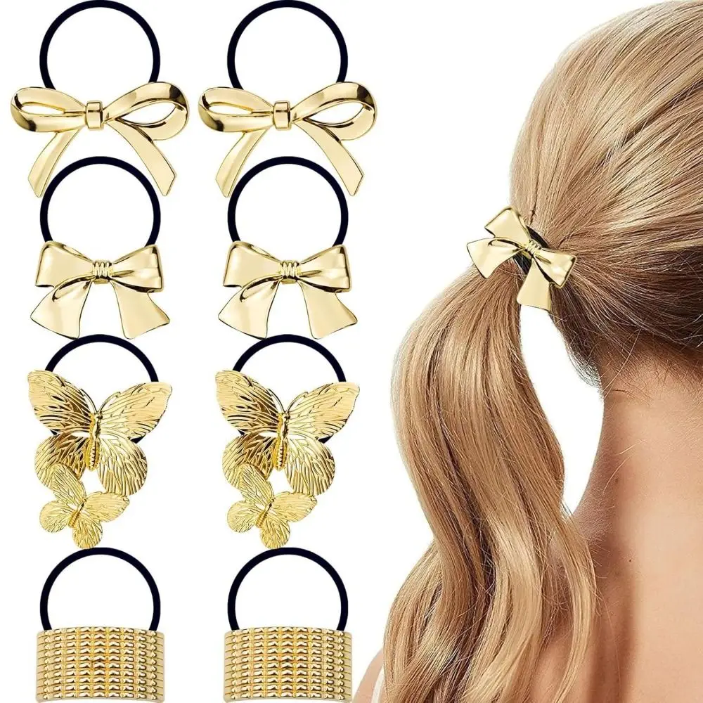 غير النظامية شكل المعادن الشعر الكفة الذهبي اللون الفضة معدن مطاطا رباط شعر سحر هندسي مطاطا ذيل حصان حامل الفتيات #3