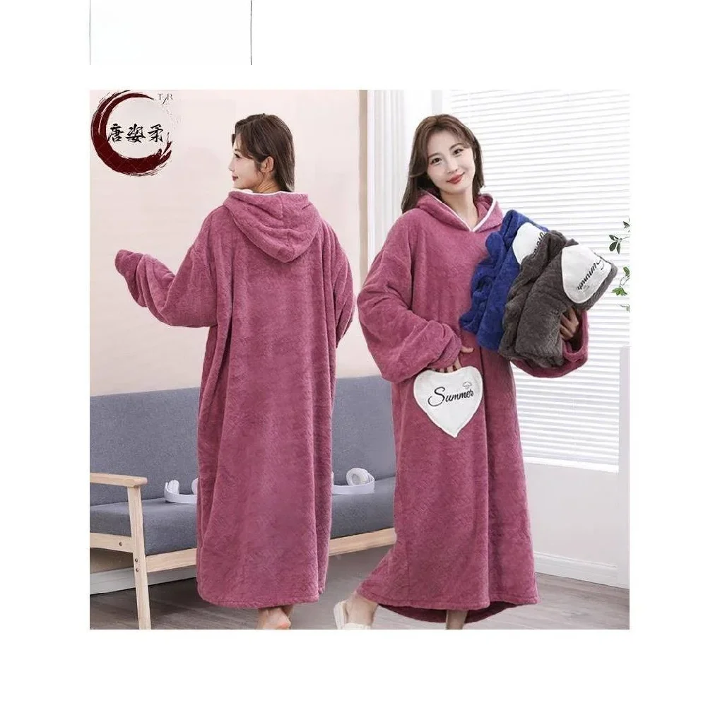 

Women's Large Size Qui Dry Long Sve Bath Robe Towel Dr Cotton Absorbent Spwear Comfortable Home Batoom Wear