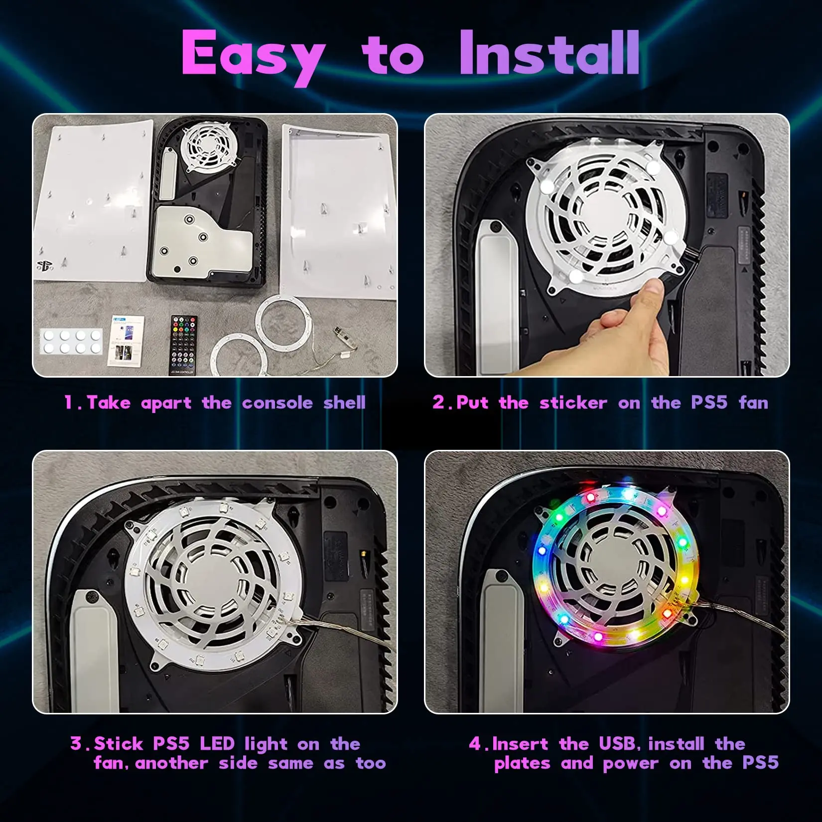 RGB مصباح ليد قطاع ل PS5 لعبة وحدة التحكم مزامنة الموسيقى 8 ألوان 400 تأثيرات أضواء حلقة لسوني بلاي ستيشن 5 وحدة التحكم الملحقات