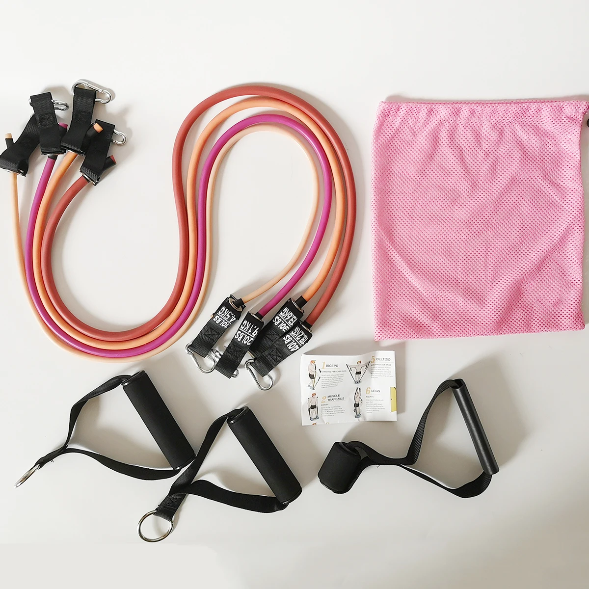 

Pink Latex Elastic Fitness Home Workout Gym Exercise 11PCS Resistance Band Set with Handle