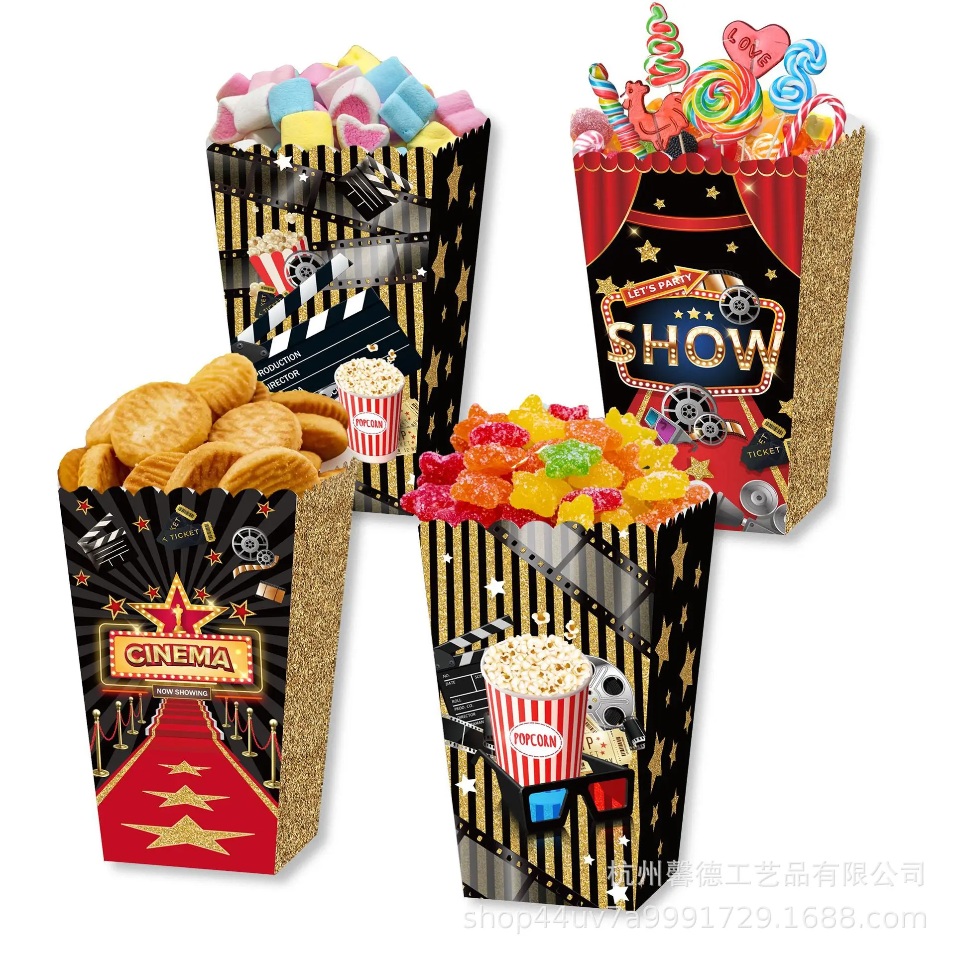 4pcs Movie Popcorn Box candy boxes Cinema Movie Night biscuit box Popcorn Box Hollywood Movie Night Theme Party Decor Supplies