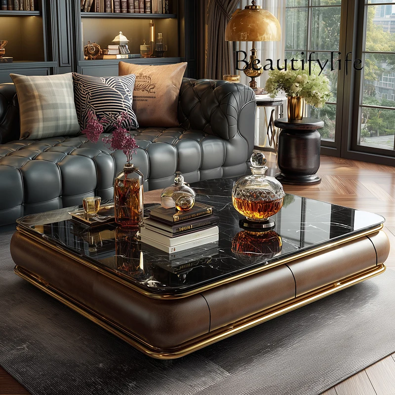 

Italian luxury spar coffee table living room 1.5 meters light luxury high-end villa large flat solid wood coffee table