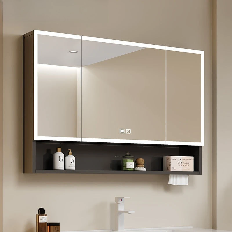 

Space aluminum bathroom mirror cabinet, separate bathroom, wall-mounted intelligent defogging, integrated rack mirror with lamp