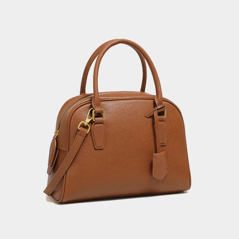 

Hifashion Vintage Genuine Leather Bowling Tote Handbags For Women 2025 Luxury Designer Shell Work Ladies Shoulder Crossbody Bags