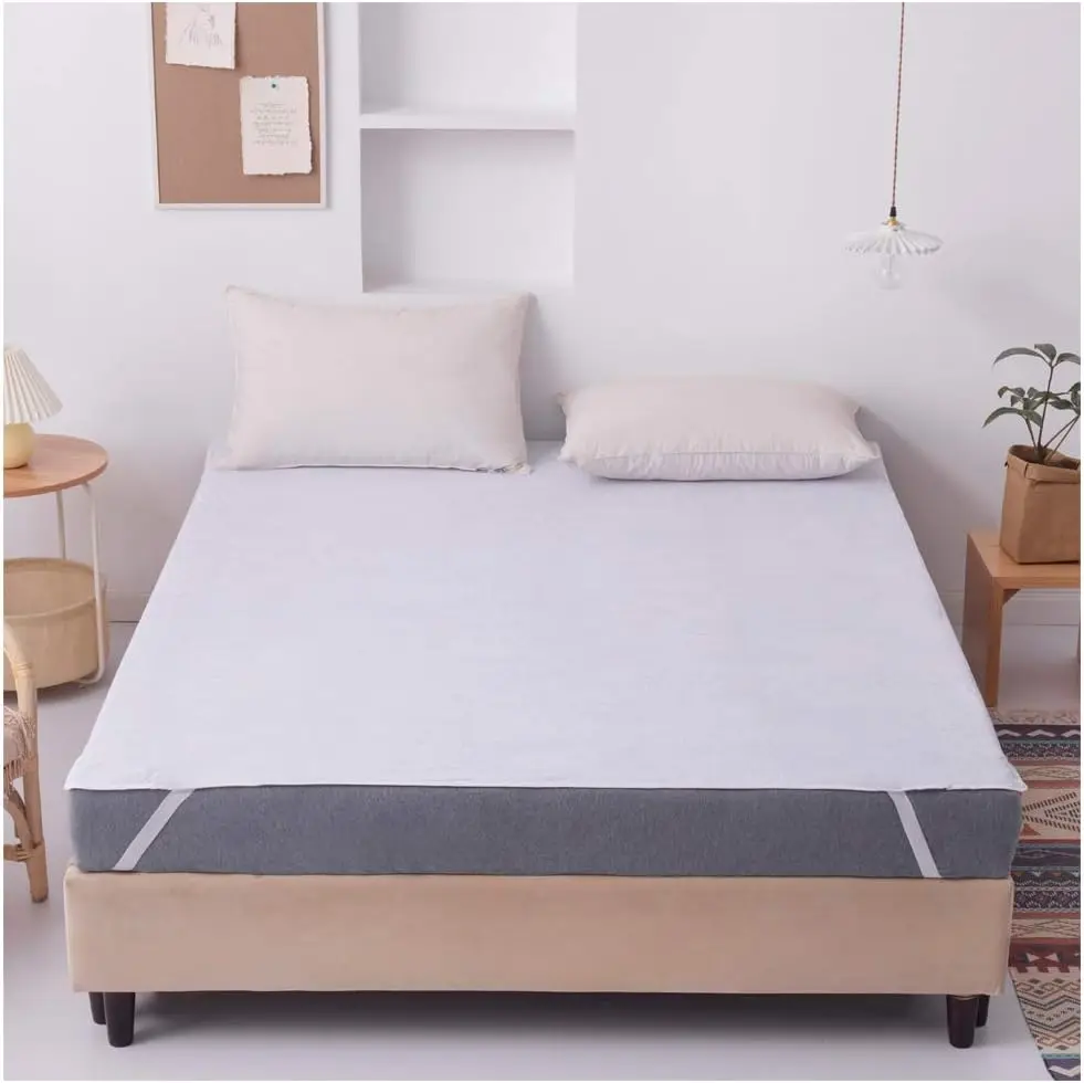 1pc Waterproof Terry Cloth Mattress Protector Absorbent Towel Surface Four Corner Fix Straps Quilted Soft Bed Pad All US Sizes For Household Apartment Hotel