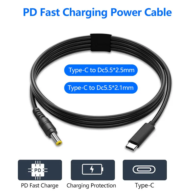 PD65W 20V 3A USB Type C to DC5525 DC5521Power Cord Charging Cable Converter Wire 1.5m for TS100 PINE64 SH72 T12 Soldering Iron