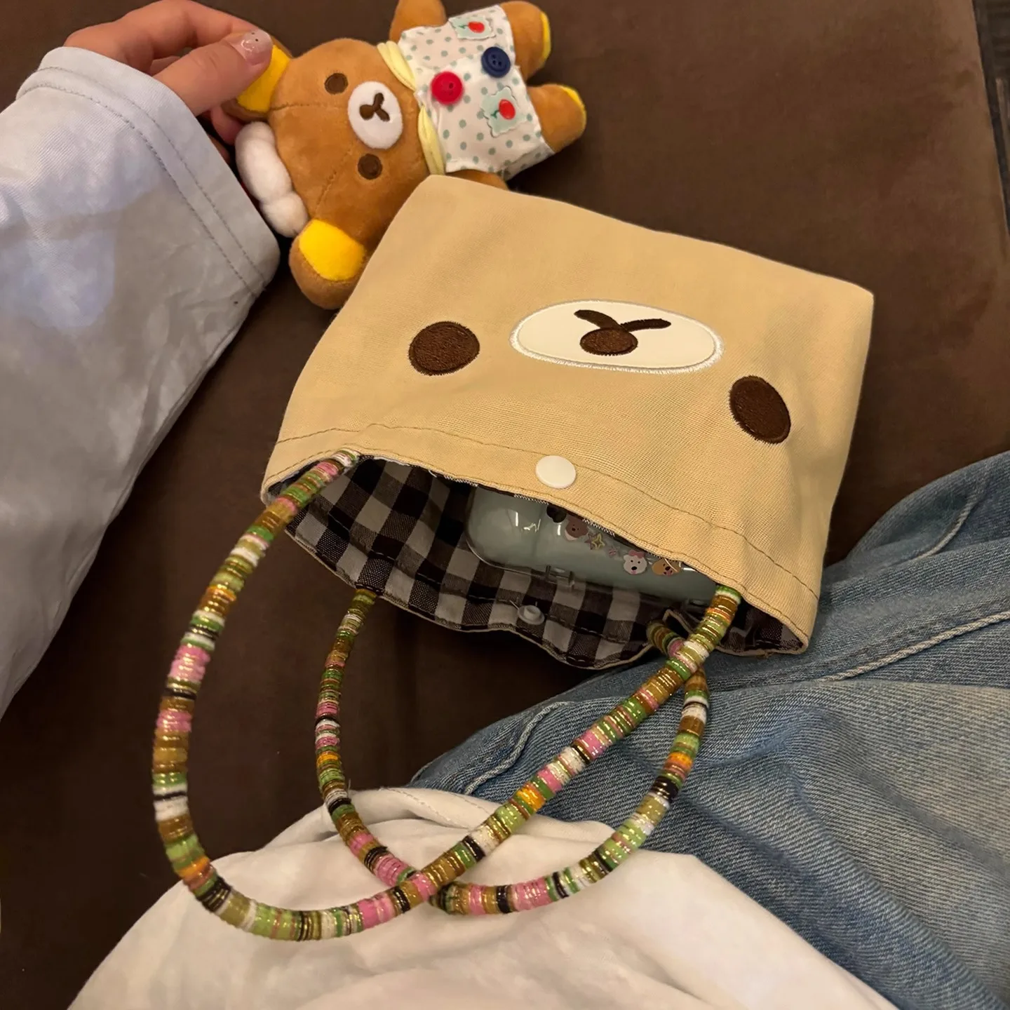 Kawaii Rilakkuma Handbag Shoulder Bag Cute Cartoon Large Capacity Student Storage Anime Tote Bag Girls Christmas Gifts Toys