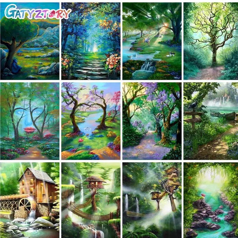 

GATYZTORY Modern Paint By Numbers Frame Dreamy Forest Diy Gift Art Supplies Home Decors Fantasy With Frame Adults Crafts