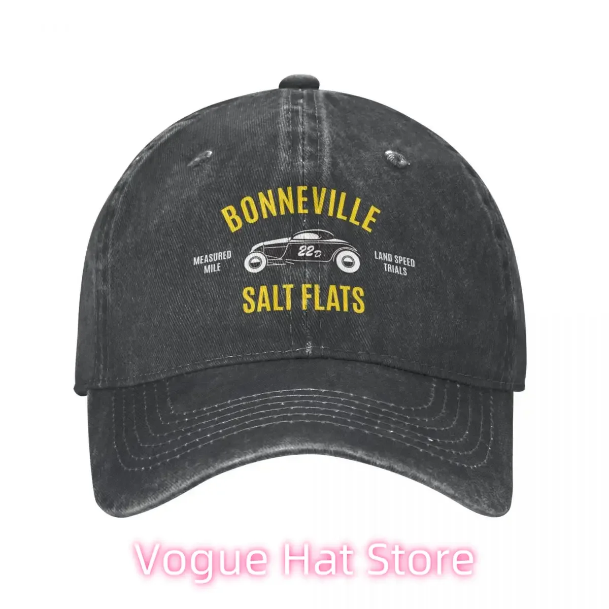

Vintage Bonneville Salt Flats Coupe racer emblem - yellow print Baseball Cap Luxury Hat Snap Back Hat Ladies Hat Men'S