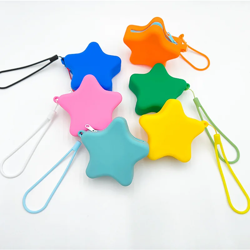 

10 шт. силиконовых кошельков для монет в форме звезды, водонепроницаемые, портативные, с ремешком на запястье, разные цвета