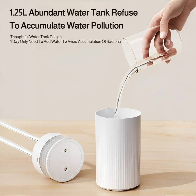 Umidificatore domestico da 1,25 litri con doppio nebulizzatore spray e luce notturna Protezione contro la carenza d'acqua Umidificatore silenzioso portatile per uso essenziale