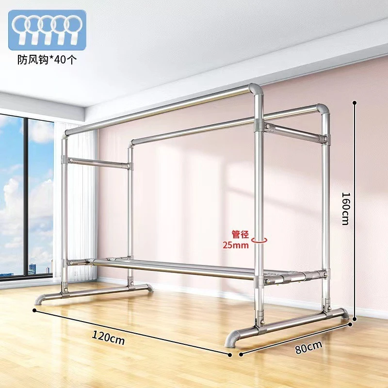 Steel pipe drying rack extra thick floor household table hanging hanger outdoor bedroom easy clothes water pipe cooling hanger