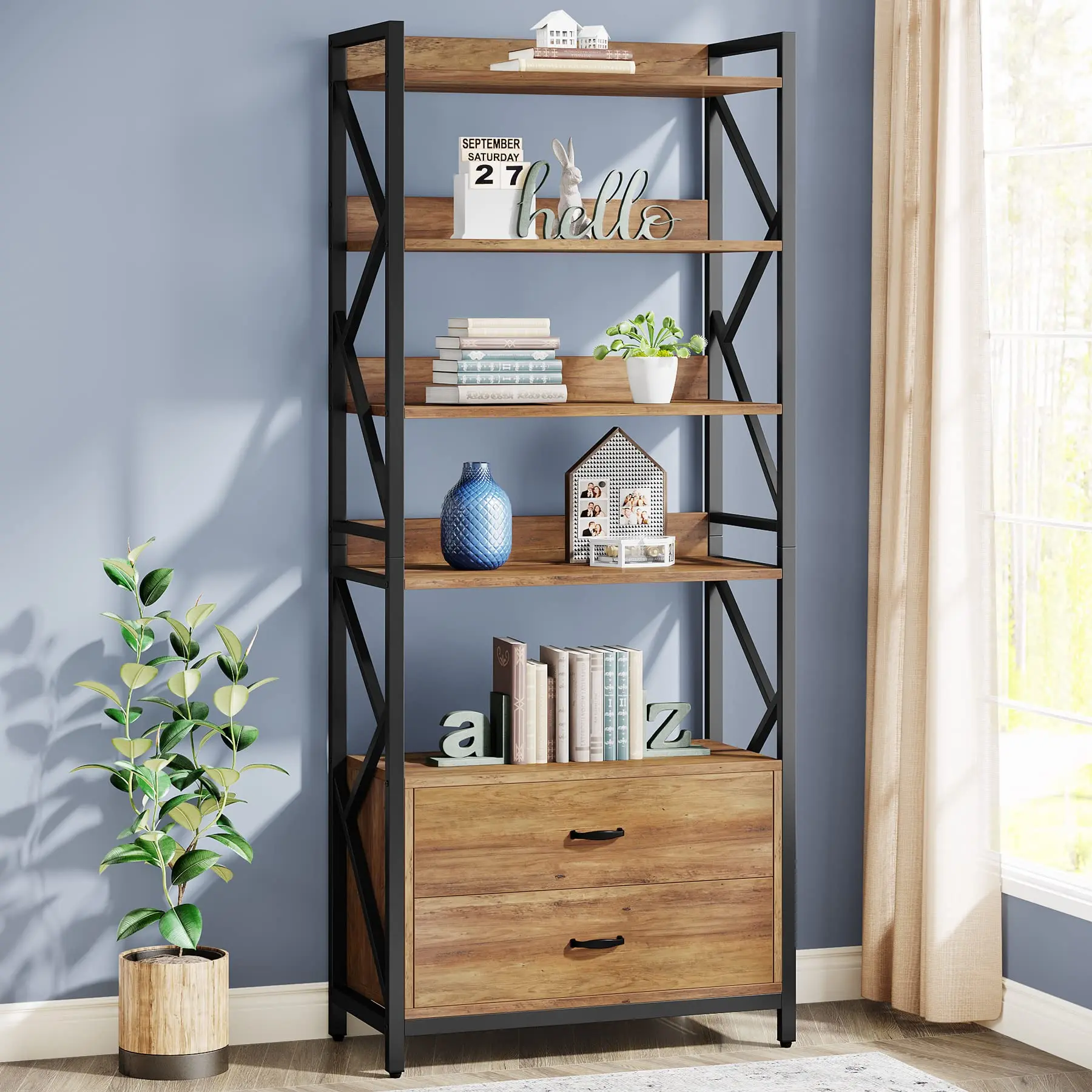 Tribesigns Bookshelf with 2 Drawers, 70.8