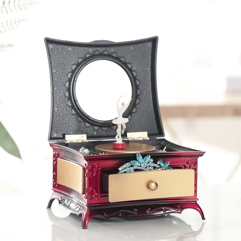 

European Classical Style Creative Rotating Ballerina Girl Music Box Storage Drawer Dressing Mirror Ornaments Tous Jewelry