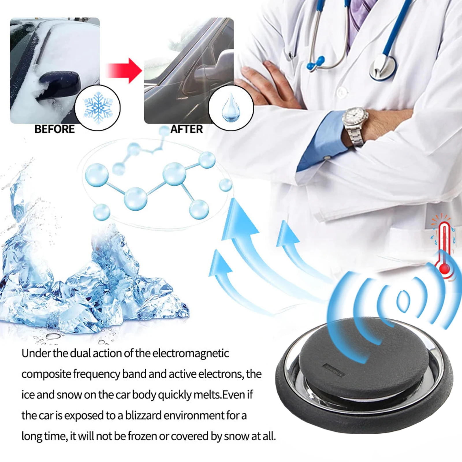 New Electromagnetic Ice Melting Deicer Solar Power Supply Winter Car Antifreeze Molecular Snow Remover Portable Air Freshener