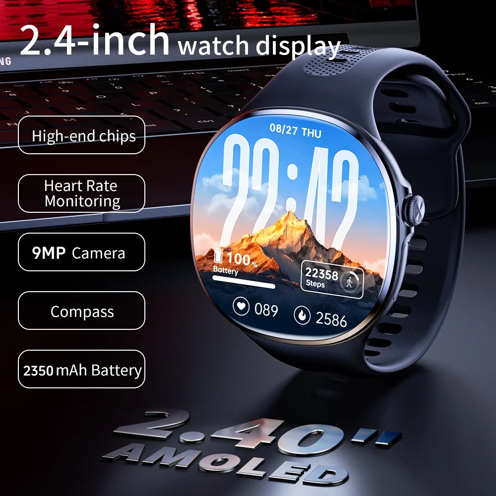 1TB M100 5G 12-Core Smartwatch With 2.4 Inch AMOLED Screen 4G/5G SIM Card Slot GPS WiFi 190° Rotating Camera Game Smart Watch
