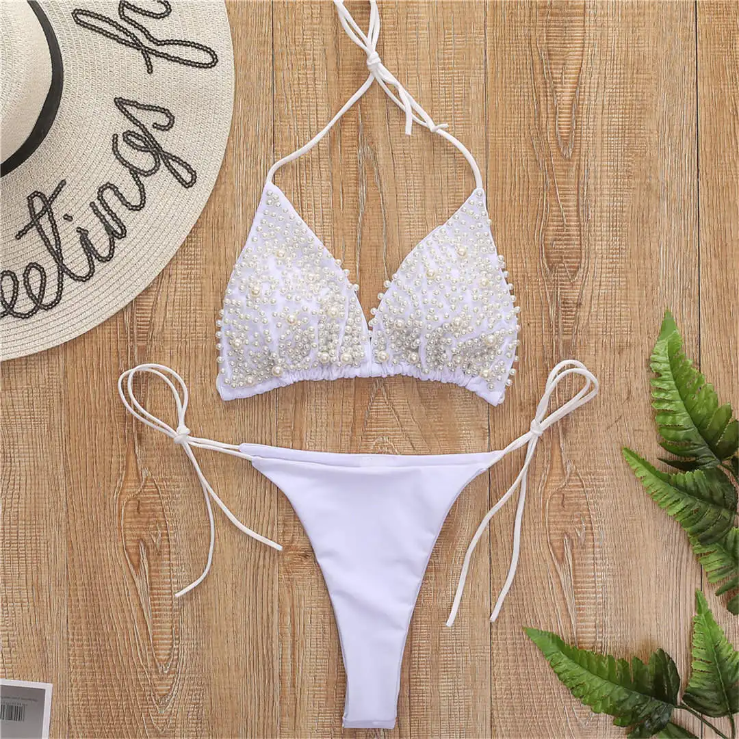 Sexy Neckholder-Mini-Bikini, Damen-Badeanzug, zweiteiliger Bikini-Set, luxuriöser Perlen-Badeanzug, Badebekleidung für Damen, V2090 – Detail 20