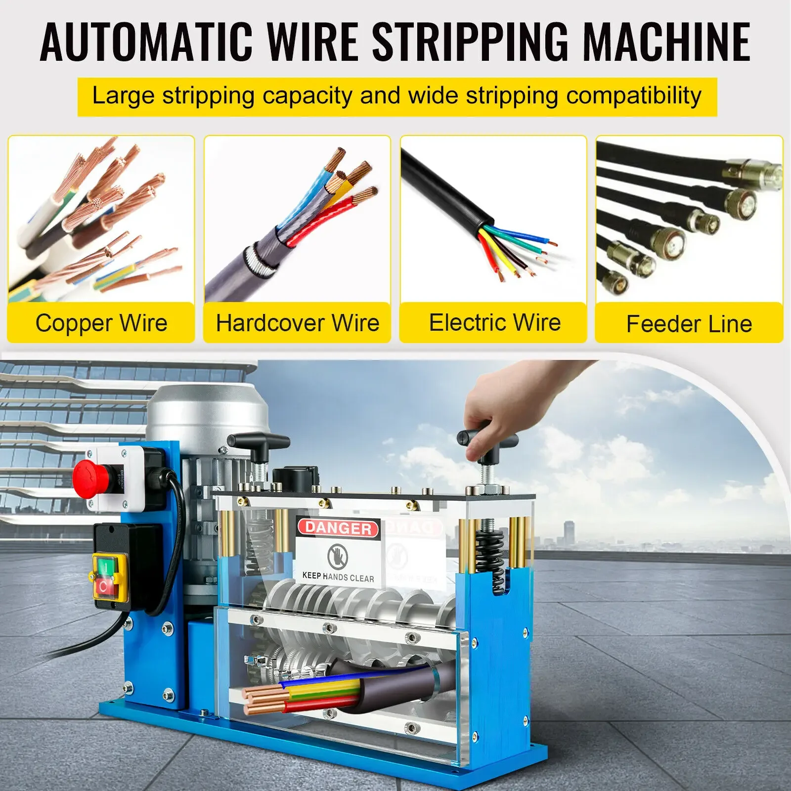 VEVOR Electric Wire Stripping Machine W/ Blade 1.5mm-38mm Cable Stripper for Removing Plastic & Rubber from Wire, Copper Recycle