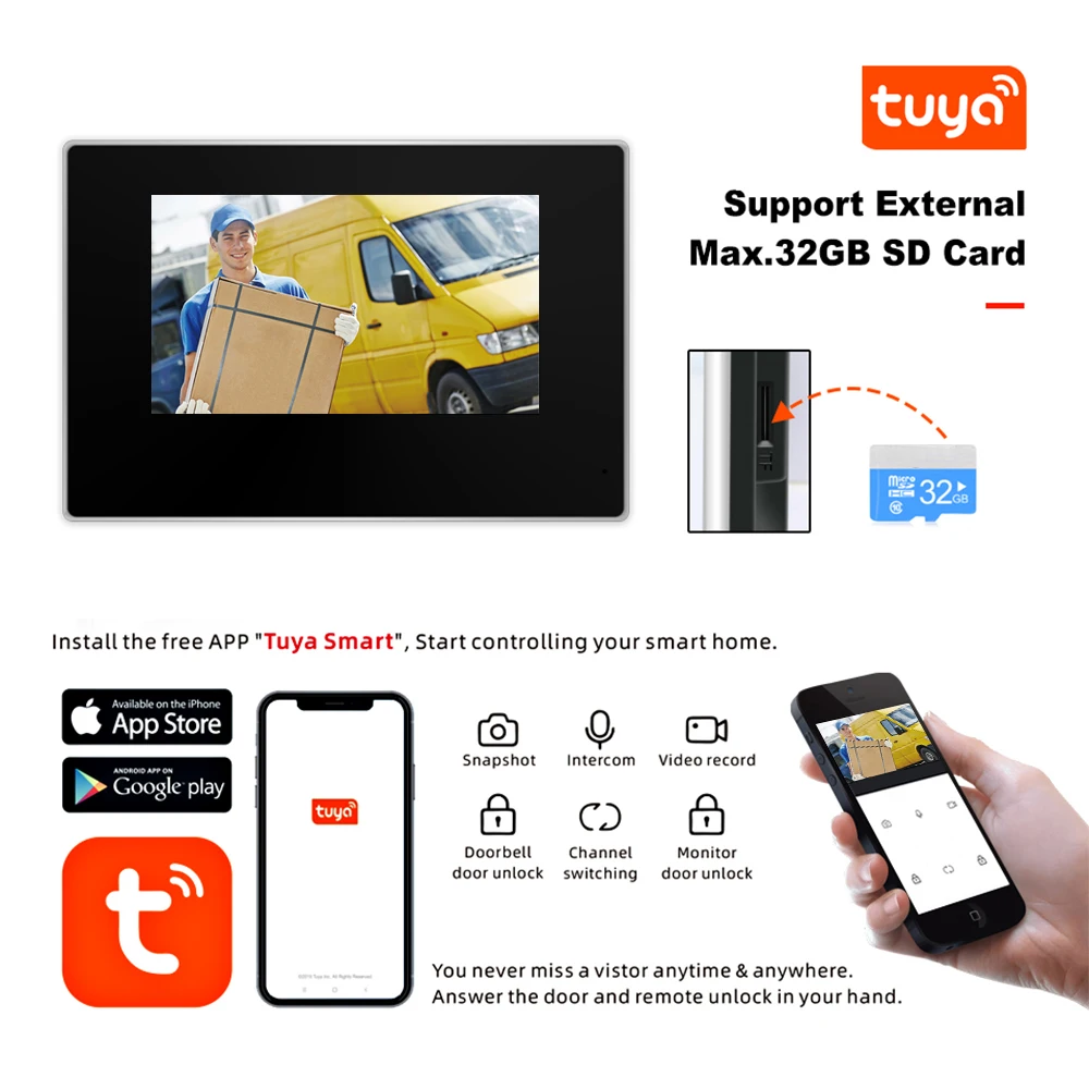 Videocitofono WIFI per appartamento RFID Card Access Control System 7 "TUYA Smart videocitofono per campanello di casa