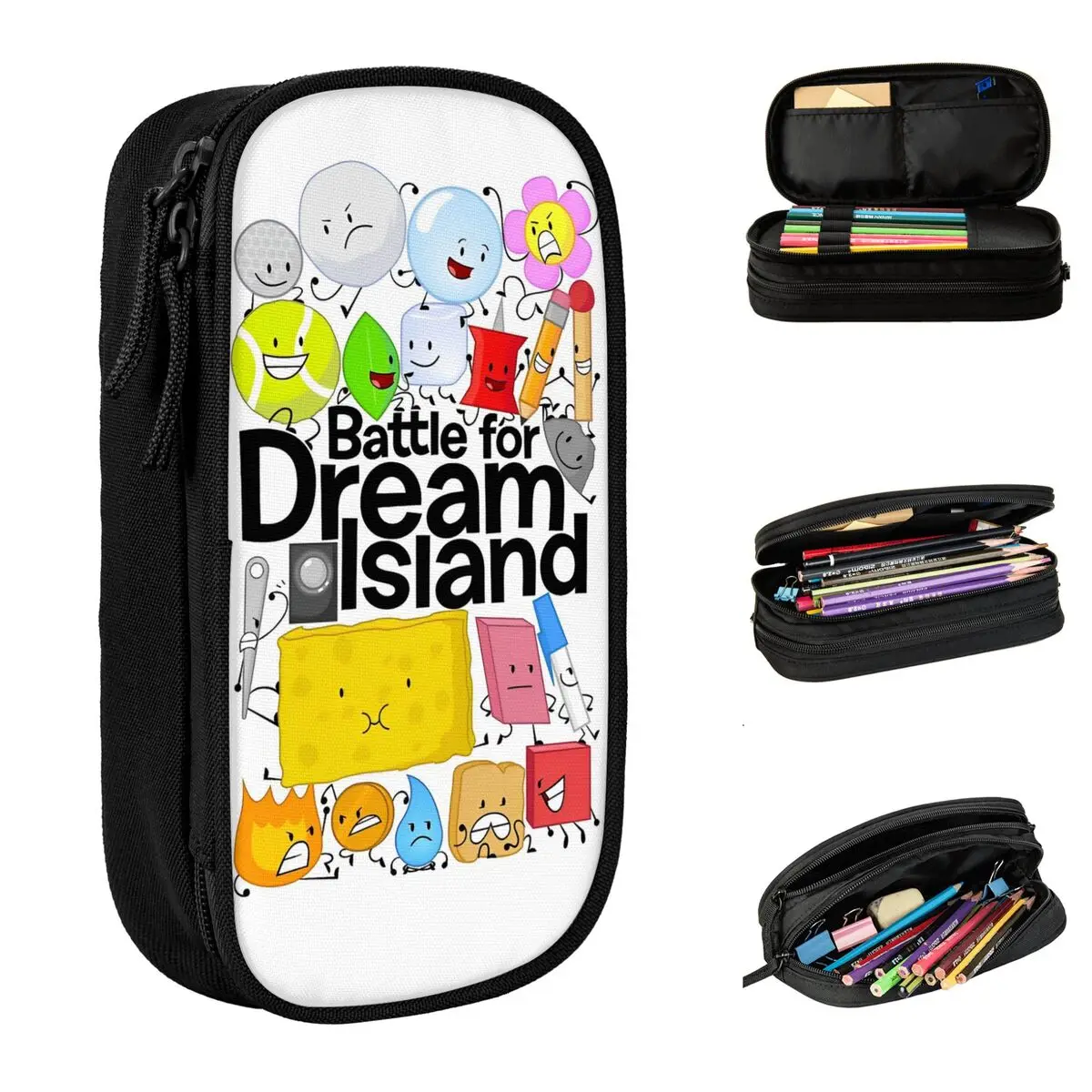 Bfdi Battle Dream Island Pencil Cases Inanimate Insanity Cartoon Pen Box Bag Large Storage School Supplies Cosmetic Pencilcases