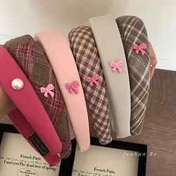 American Bow Headband Pink Sweet Hair hoop Plaid Headband Hair Fixer Hair Accessories for Women