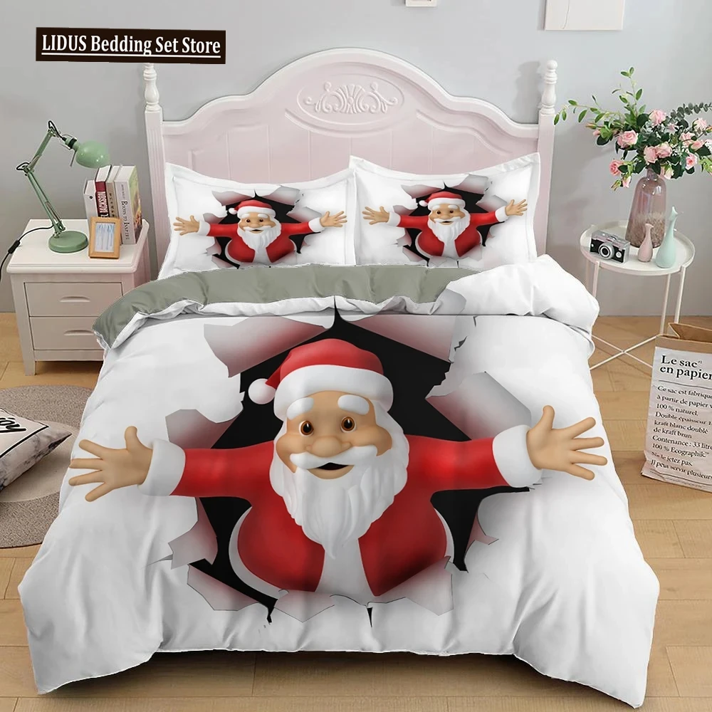 

Christmas Duvet Cover Set 3D Print Cute Santa Claus Polyester Comforter Cover King Queen Size For Boys Girl Teens Bedding Set