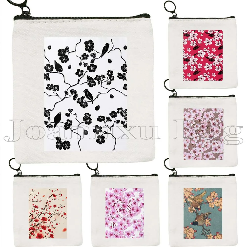 

Butterfly Cherry Blossom Flowers Pattern Pink Sakura Birds Flowers Hokusai Japanese Coin Purse Key Case Small Bag Wallet Pouch