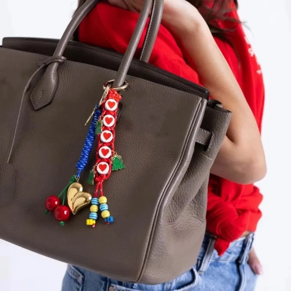 

Cute Bag Accessories Pendant Korean Style DIY Love Cherry Pendant Fashion Accessories Simple Colorful Rope Keychain