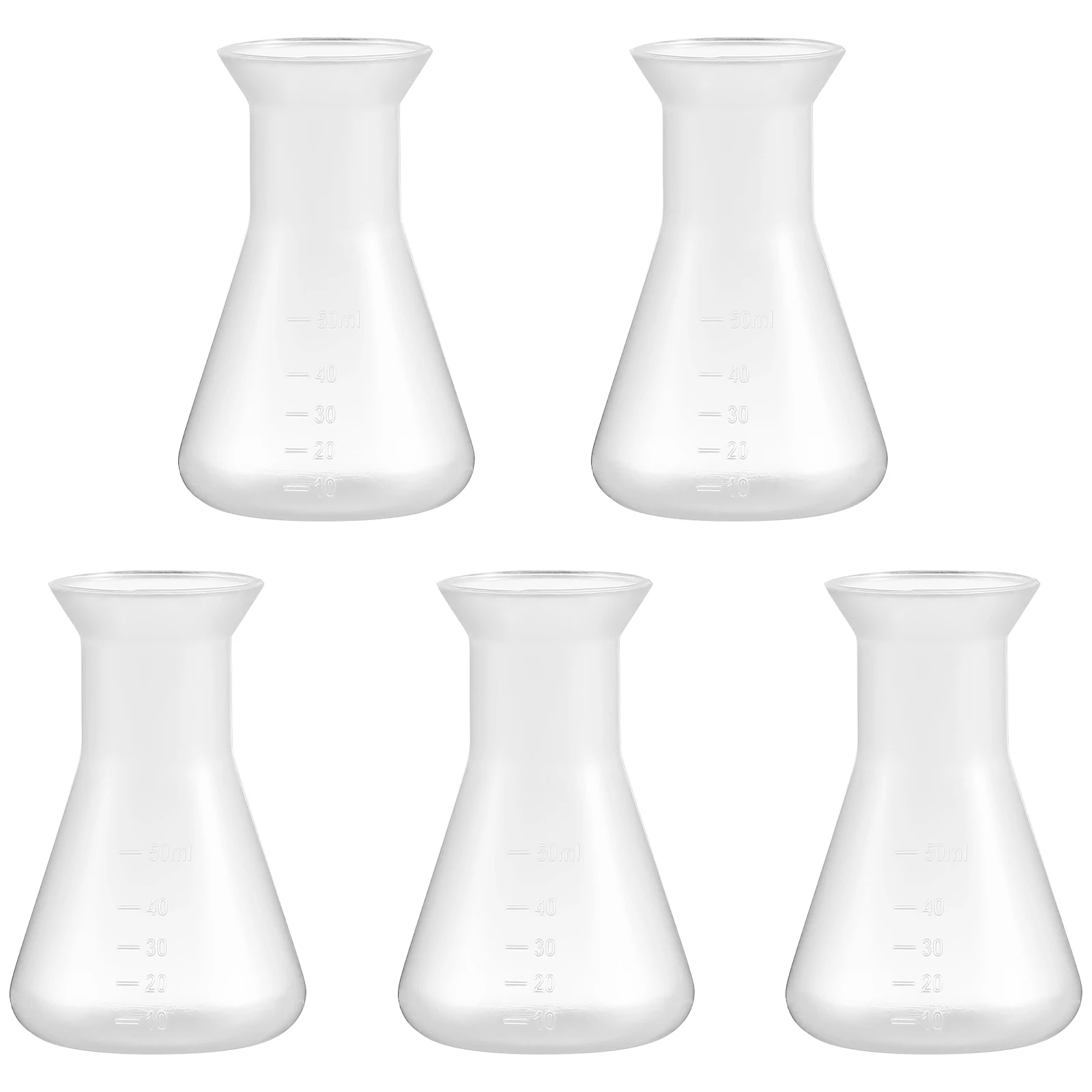 

5 pcs Plastic Conical Flask For Chemistry 50ml Clear PP Triangle Cone Lab Bottle for Chemistry Experiment Education Research