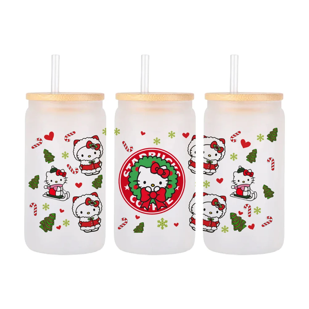 11x24cm Hello Kitty Weihnachtsthema UV DTF Cup Wrap Wasserdicht Urlaub Design Tumbler Glasbecher DIY Aufkleber Aufkleber