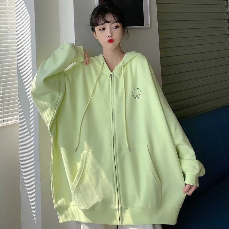 Oversized Hoodie Loose Zip-up Jacket 2022 Sweet Korean Autumn Candy Color Loose Hoodies Womens Clothing Y2k Streetwear