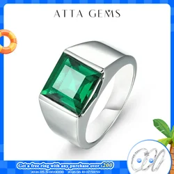 Emerald Sterling Silver Ring 925 Silver Jewelry 4.8 Carats in Square 10mm Created Emerald Green Color With Top Quality For Men
