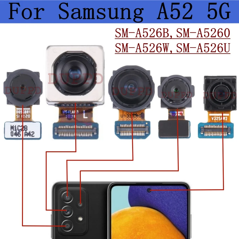 Rear Camera For Samsung Galaxy A52 5G A526B A5260 A526W SM-A526U Front Facing Back Main Wide Camera Module Flex Cable