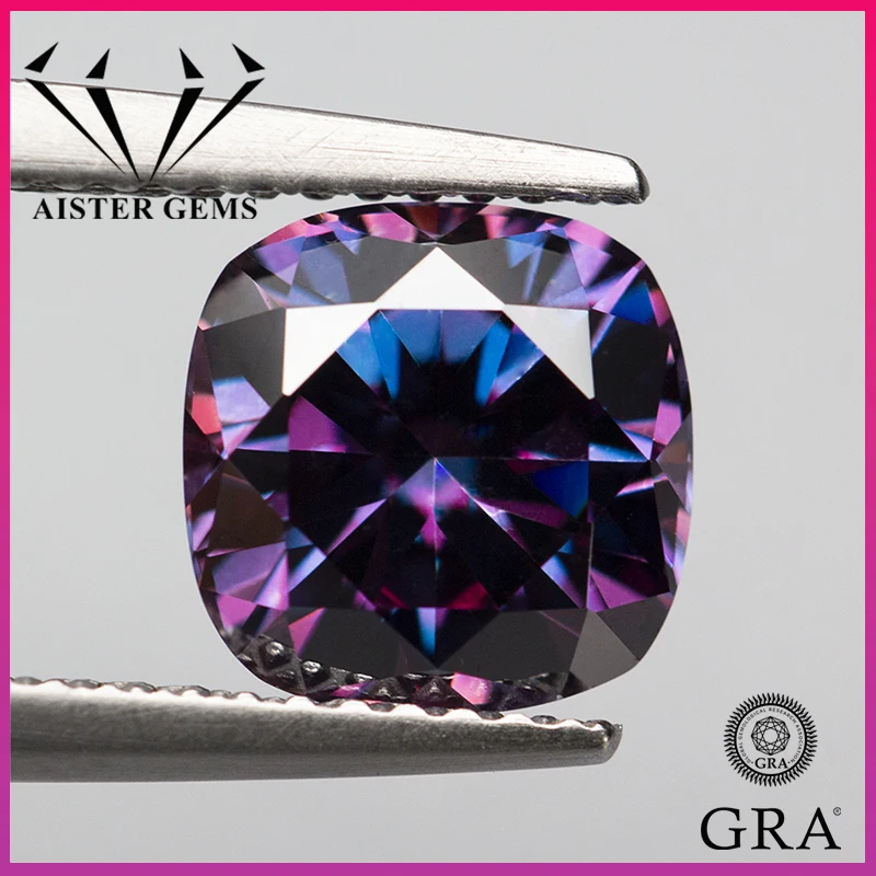 

Royal Purple Moissanite Loose Stone SQ Cushion Cut VVS1 Lab Diamonds Moissanite Gemstones Pass Tester with GRA Certificate