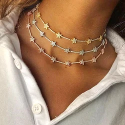 Wholesale star Charm Tennis Chain Collar Same Series Bracelet Necklace Fully Micro Inlaid 5A Cubic Zirconia Women's Jewelry