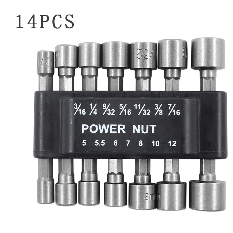 9 pçs 14 pçs adaptador de broca hexagonal porca driver broca soquete chave de fenda conjunto para elétrica chave de fenda lidar com ferramentas