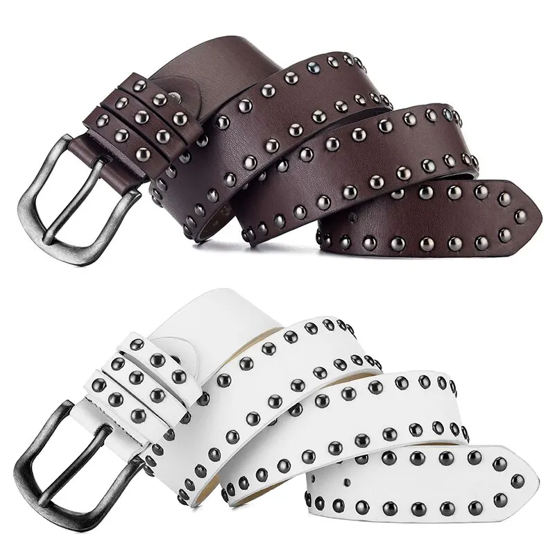 1pc Men\'s Retro Alloy Needle Buckle Women\'s Belt Round Rivet Belt Punk Hip Hop Rock Jeans Belt PU Leather Belt For Men and Women