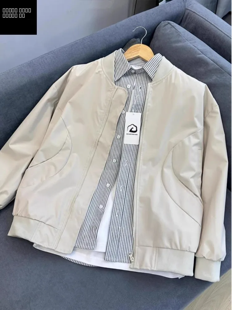 

Мужская бейсбольная куртка-пилот цвета хаки, весенне-осенняя верхняя одежда свободного кроя, молодежная, модная, с длинными рукавами, на молнии