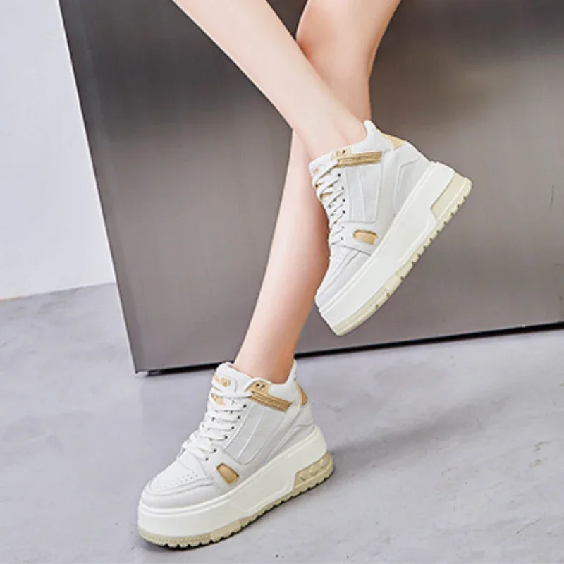 Krasovki 9cm Microfiber Tend Autumn Women Ankle Women Mid Calf Shoes Platform Wedge Chunky Sneakers Spring Skateboard Booties