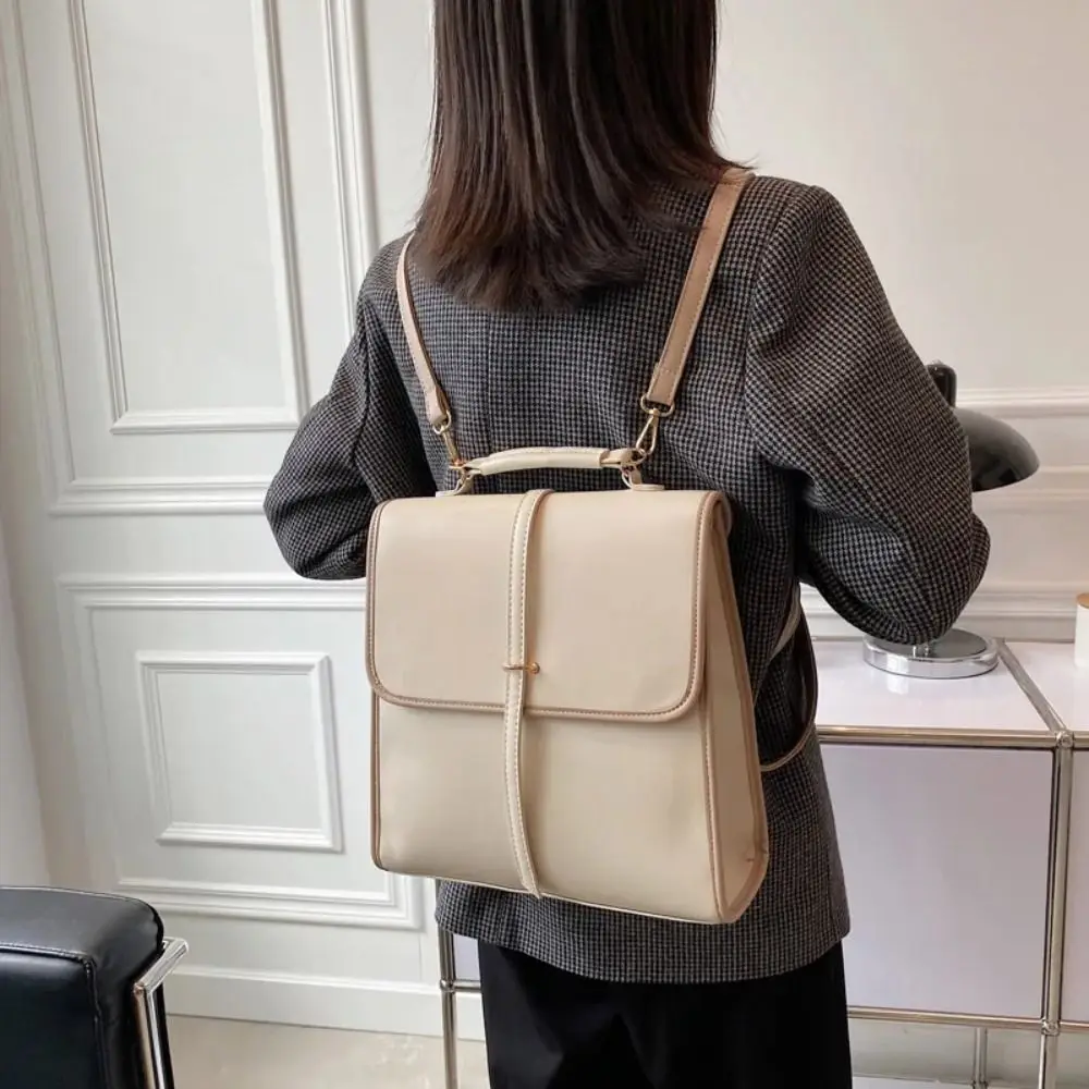 

Solid Color Multiple Pockets Backpacks Shoulder Bag Large Capacity PU Leather Crosbody Bag Zipper Closure Tote Bag