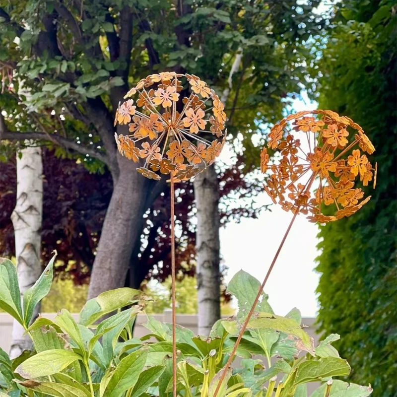 

Металлические цветы для наружных садовых кольев Декоративные колья для растений Простая установка Ржавый железный кол для двора