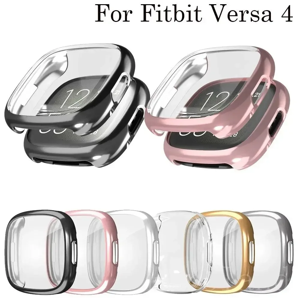 Fitbit Versa 4/Sense 2 용 스크린 보호대, 풀 소프트 TPU 도금 범퍼 보호 커버