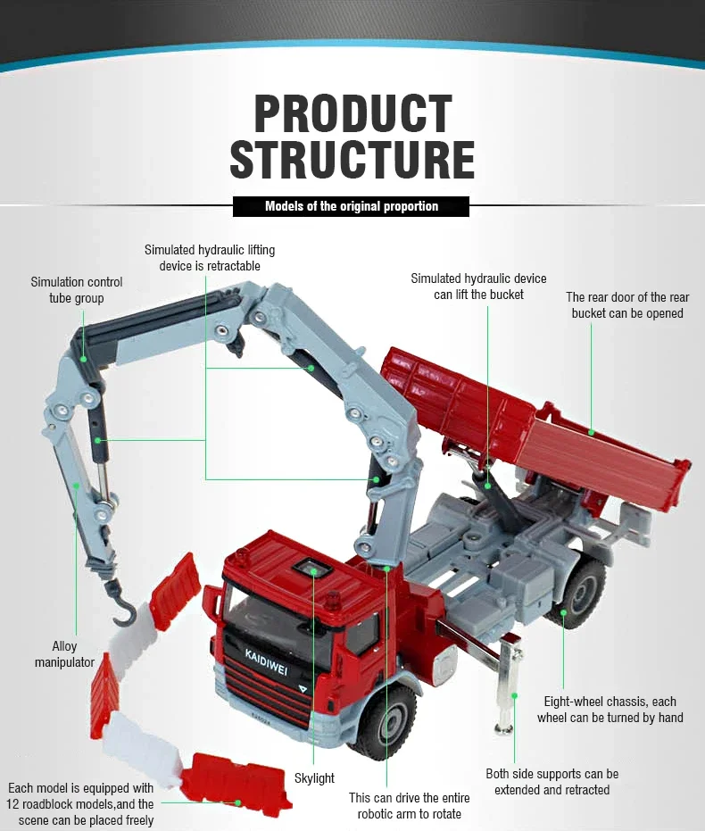 

Модель грузовика-самосвала KDW с краном, масштаб 1:50, из сплава, инженерная техника, имитационная модель автомобиля, игрушка для мальчиков, подарок